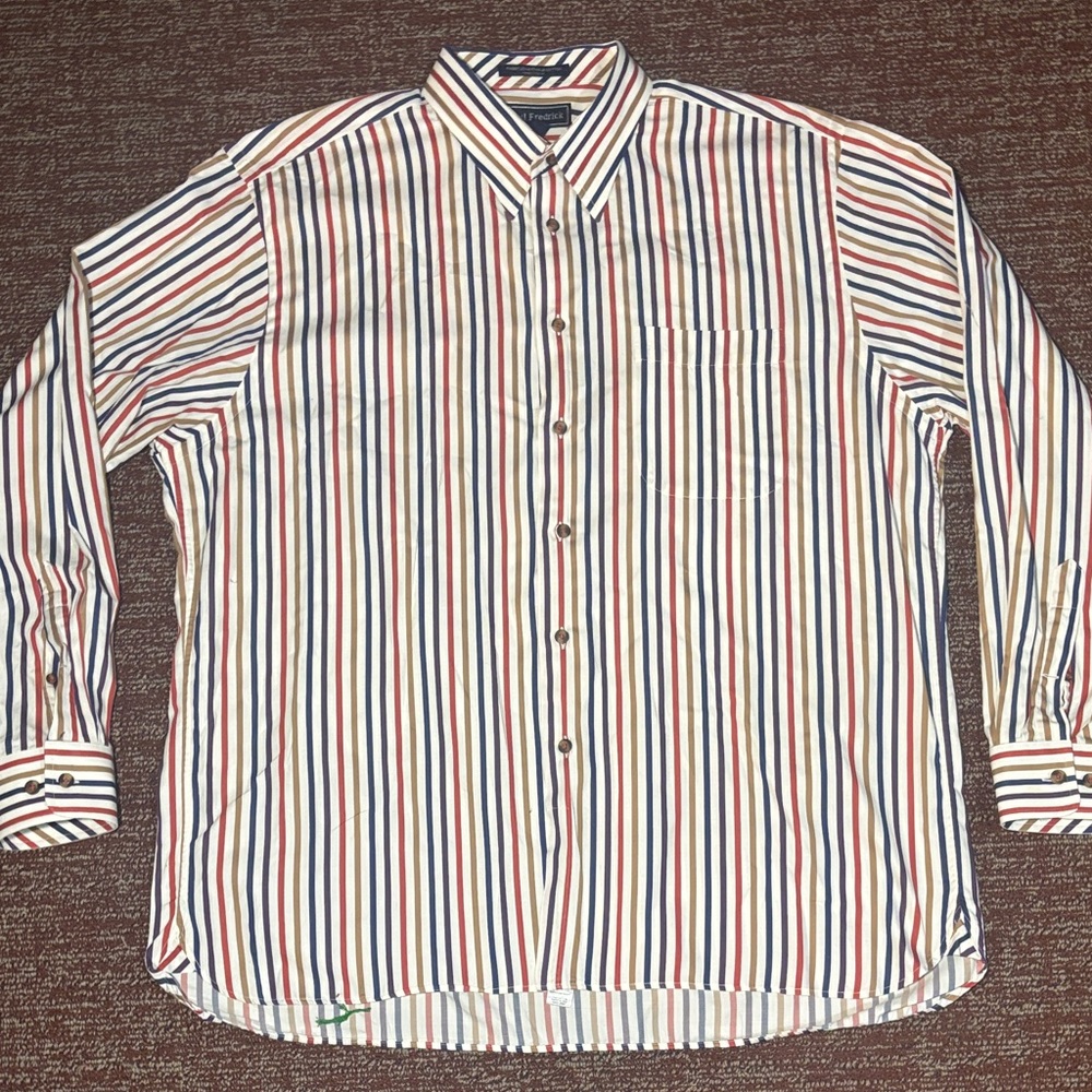 Paul Fredrick Button Down Shirt multicolor neutral stripe 70s colors classic